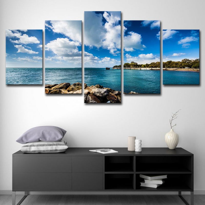 Brook Island Ocean Wall Art Modernism Multi-Piece Canvas Print in Sky Blue for Dining Room