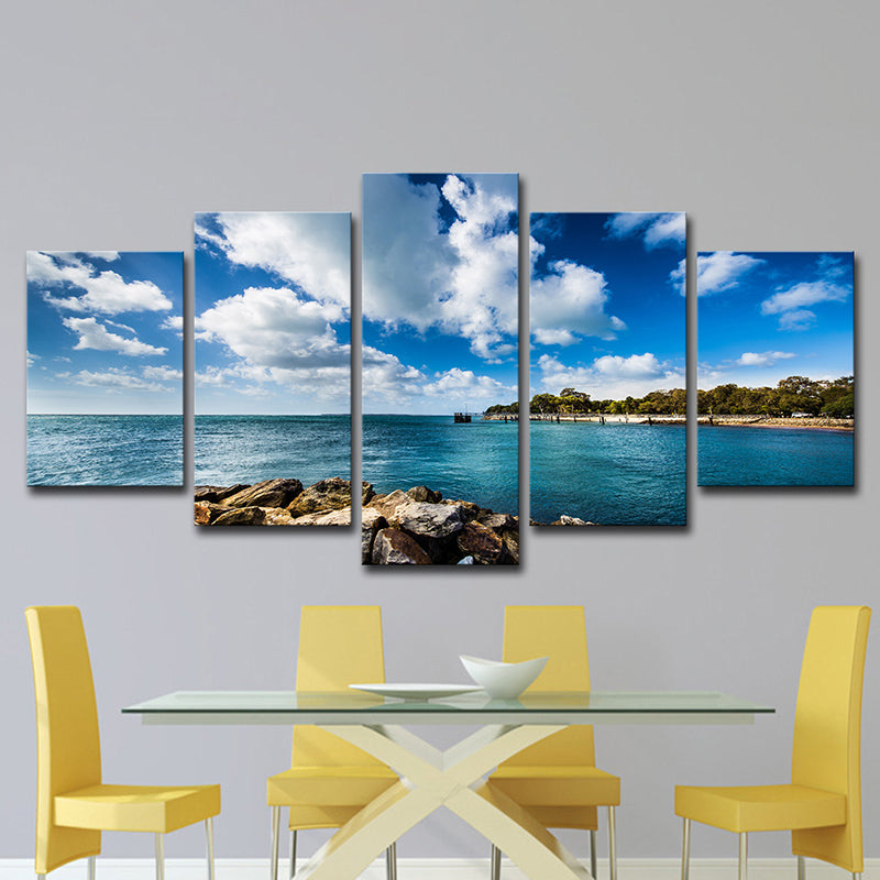 Brook Island Ocean Wall Art Modernism Multi-Piece Canvas Print in Sky Blue for Dining Room