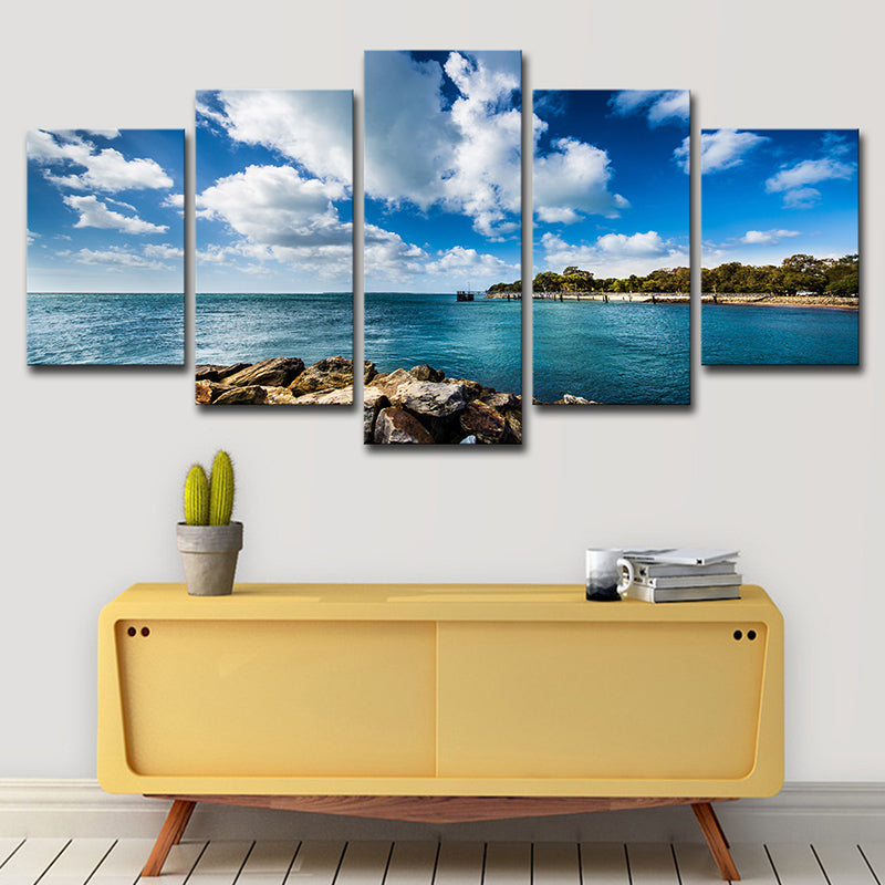 Brook Island Ocean Wall Art Modernism Multi-Piece Canvas Print in Sky Blue for Dining Room