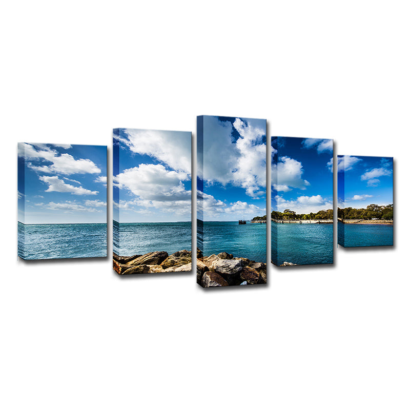 Brook Island Ocean Wall Art Modernism Multi-Piece Canvas Print in Sky Blue for Dining Room