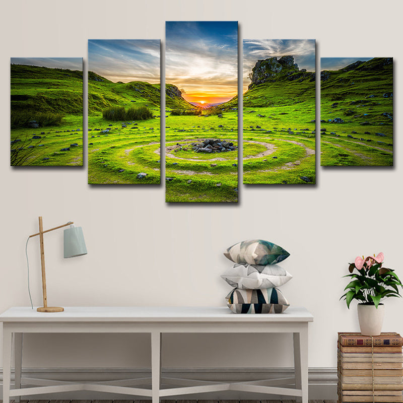 Majestic Stone Circle Landscape Canvas Art for House Corridor, Green, Multi-Piece