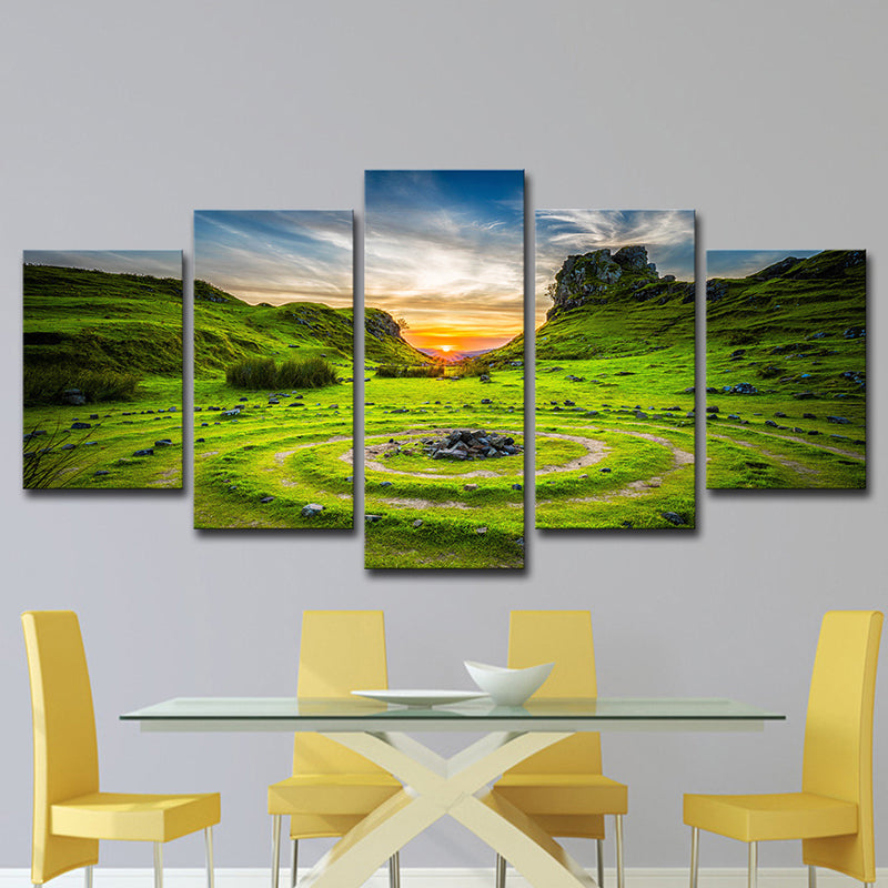 Majestic Stone Circle Landscape Canvas Art for House Corridor, Green, Multi-Piece