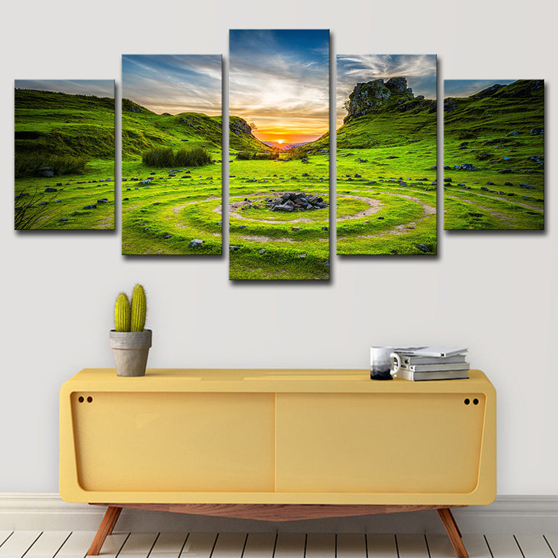 Majestic Stone Circle Landscape Canvas Art for House Corridor, Green, Multi-Piece