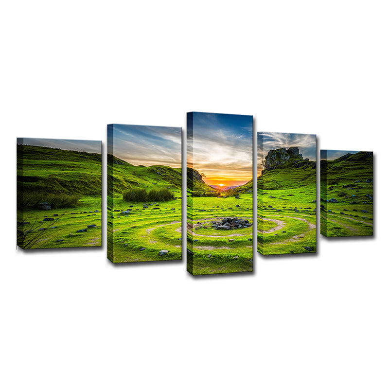 Majestic Stone Circle Landscape Canvas Art for House Corridor, Green, Multi-Piece