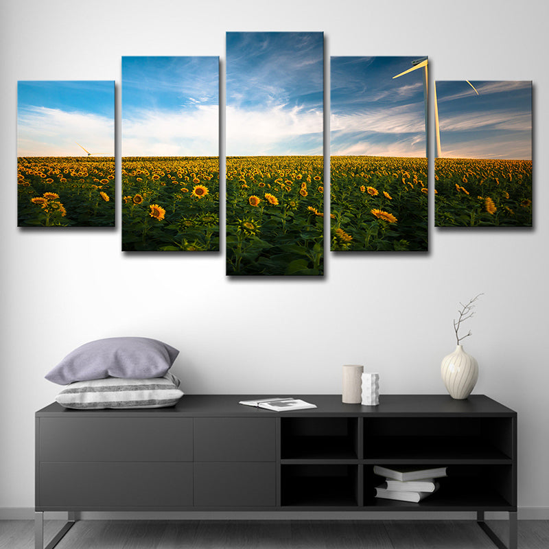 Modernist Sunflower Field Wall Art in Yellow Dining Room Wall Decor, Multi-Piece