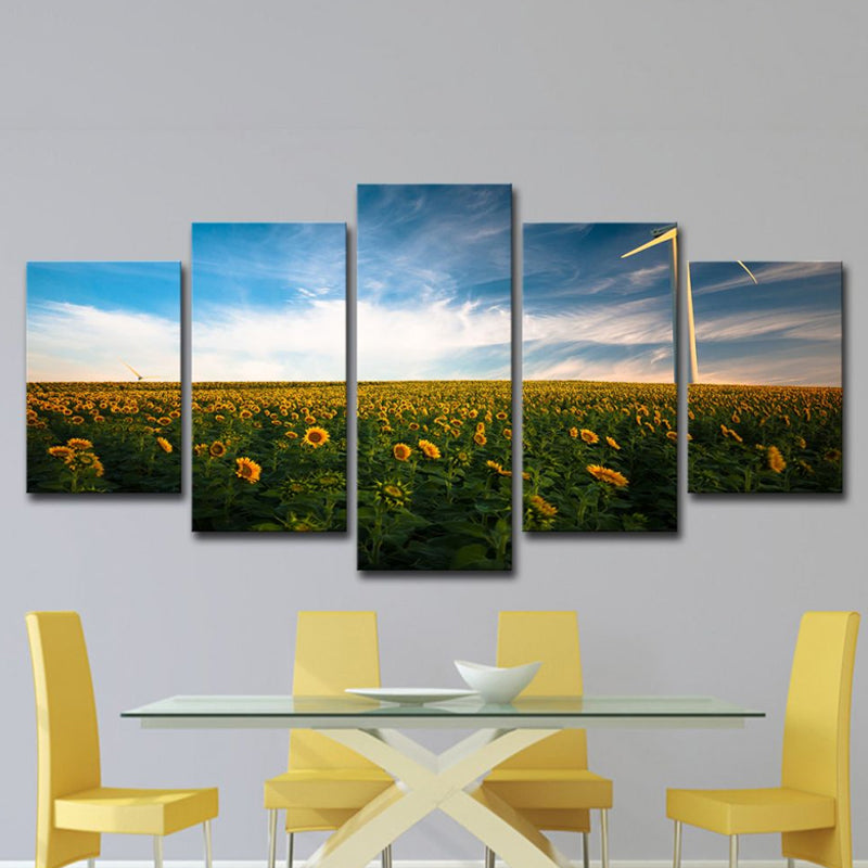 Modernist Sunflower Field Wall Art in Yellow Dining Room Wall Decor, Multi-Piece