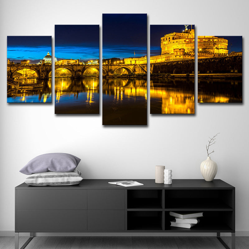 Night Scenery of Florence Art Print Global Inspired Canvas Wall Decoration in Yellow