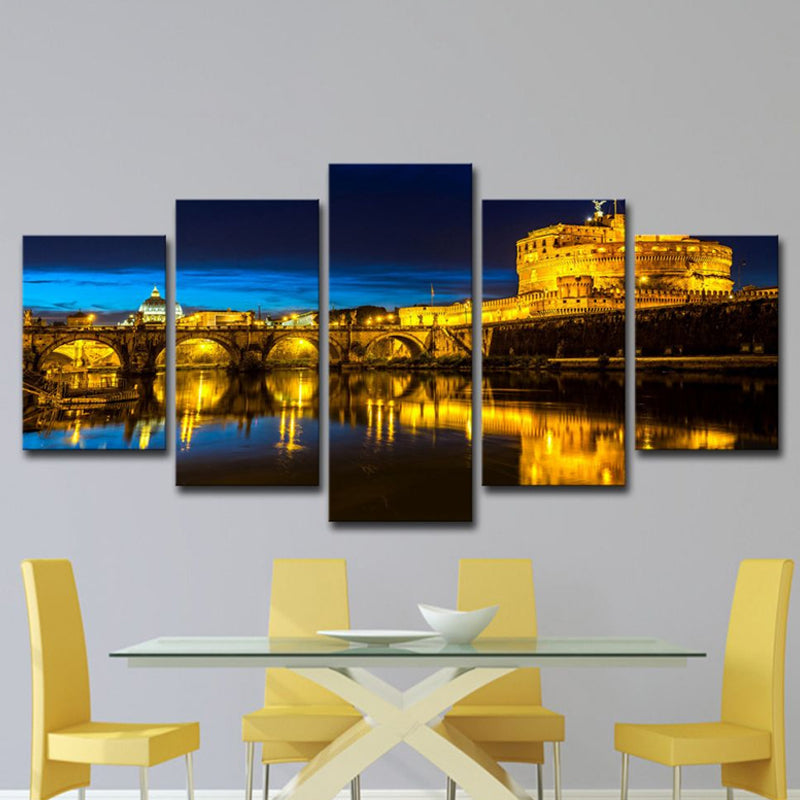 Night Scenery of Florence Art Print Global Inspired Canvas Wall Decoration in Yellow