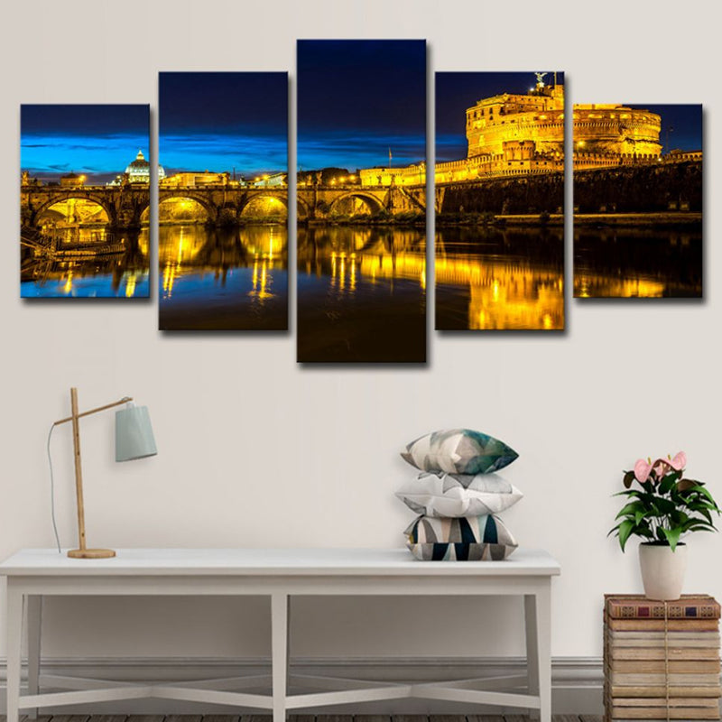 Night Scenery of Florence Art Print Global Inspired Canvas Wall Decoration in Yellow