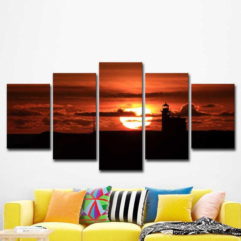 Modern Canvas Wall Art in Red Big Sunset Behind the Cloud Wall Decor for Living Room