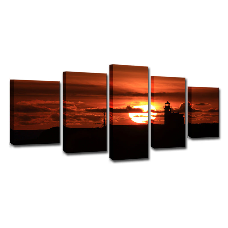 Modern Canvas Wall Art in Red Big Sunset Behind the Cloud Wall Decor for Living Room