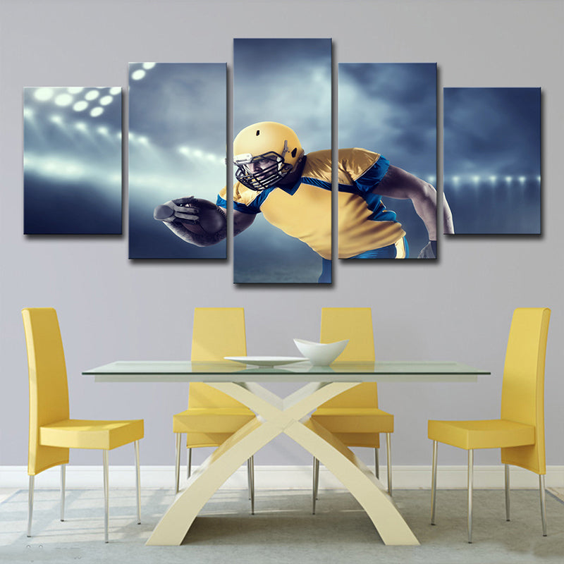 Man Wearing Rugby Helmet Art Print Contemporary Canvas Wall Decor in Yellow for Boys Room