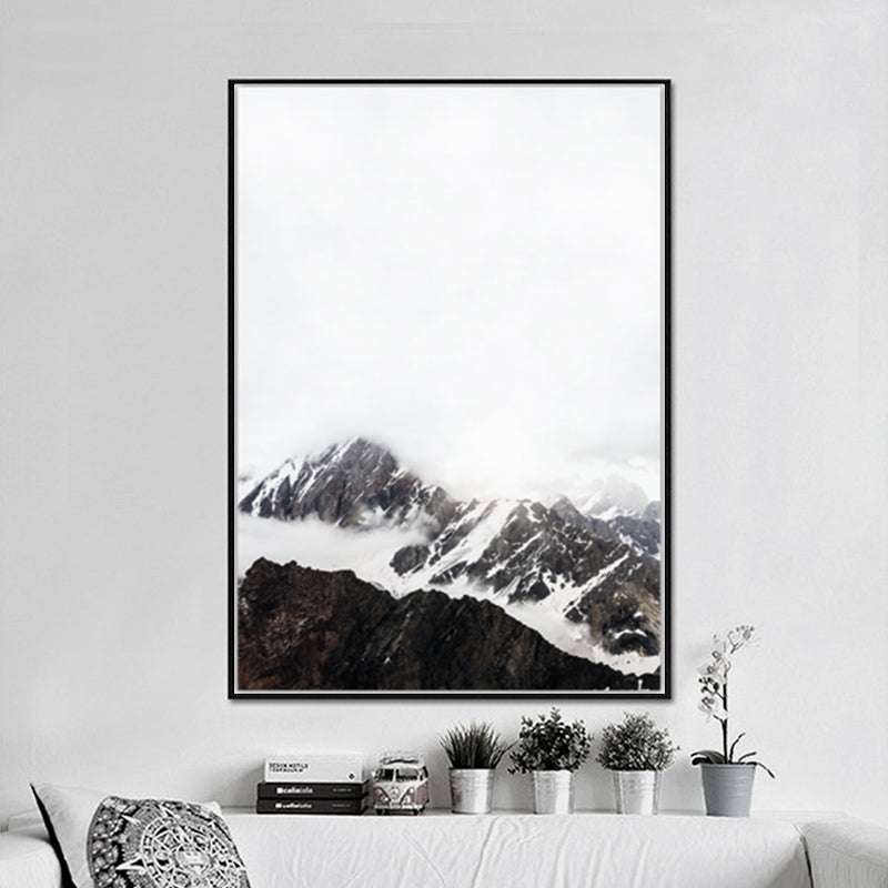 Canvas Textured Art Print Vintage Style Misty Rock Mountain Wall Decoration for Bedroom