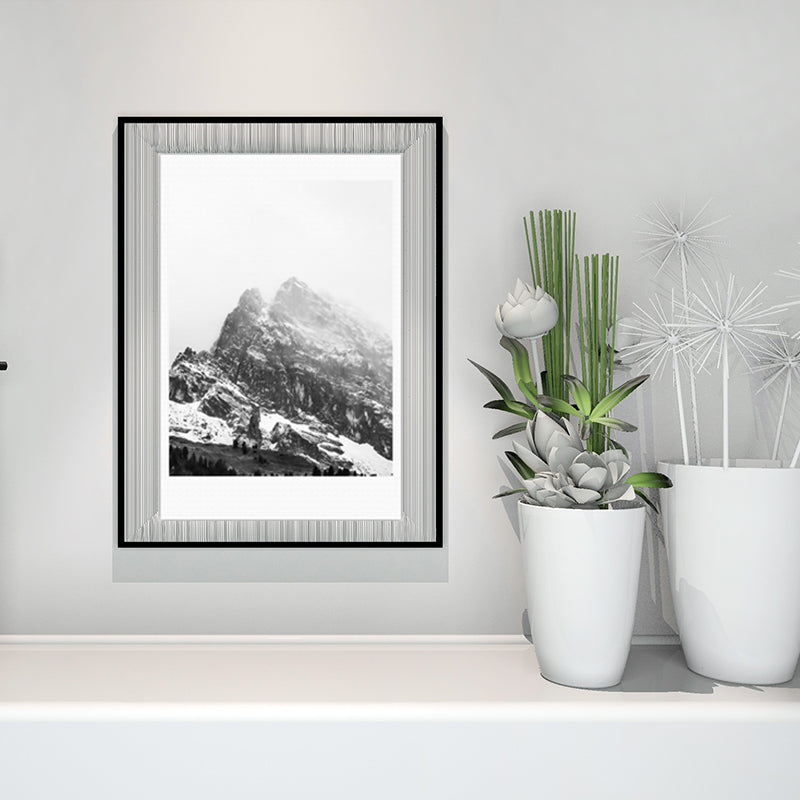 Canvas Textured Art Print Vintage Style Misty Rock Mountain Wall Decoration for Bedroom