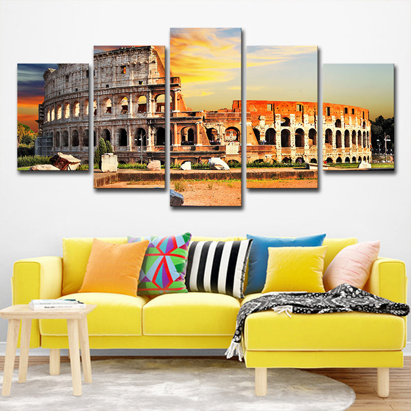 Orange Colosseum Sunset Scenery Canvas Multi-Piece Global Inspired Parlor Wall Art