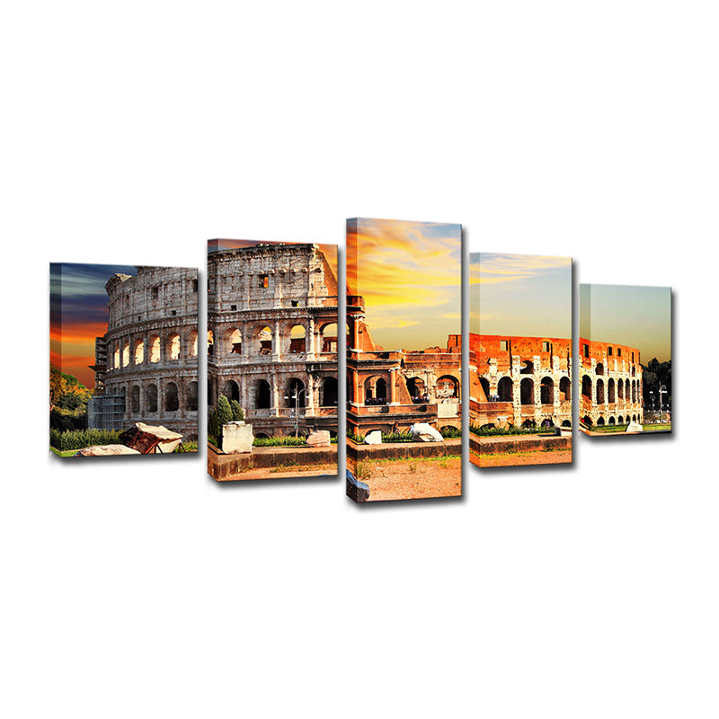 Orange Colosseum Sunset Scenery Canvas Multi-Piece Global Inspired Parlor Wall Art