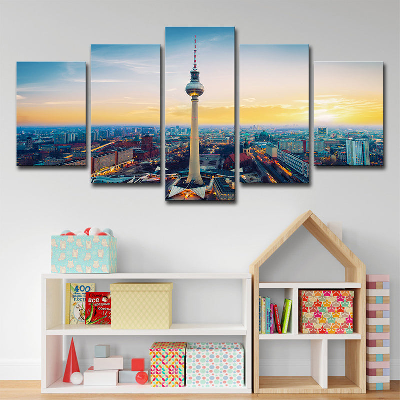 Berlin TV Tower Wall Art Global Inspired Splendid Sunset Scenery Canvas Print in Yellow