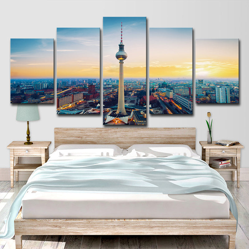 Berlin TV Tower Wall Art Global Inspired Splendid Sunset Scenery Canvas Print in Yellow