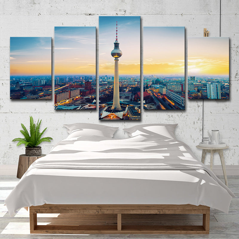 Berlin TV Tower Wall Art Global Inspired Splendid Sunset Scenery Canvas Print in Yellow