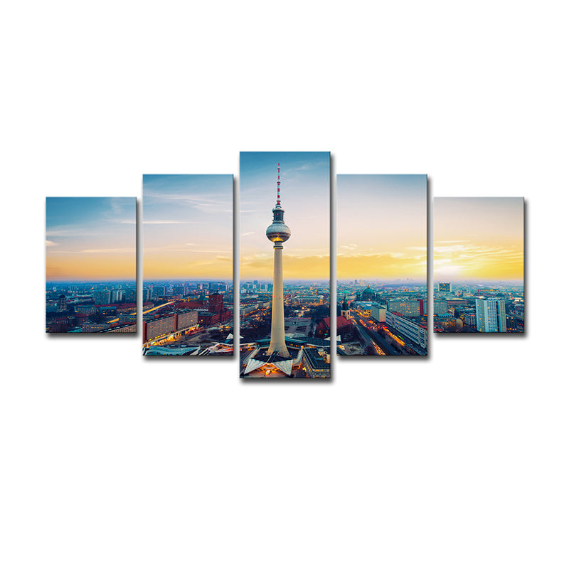 Berlin TV Tower Wall Art Global Inspired Splendid Sunset Scenery Canvas Print in Yellow