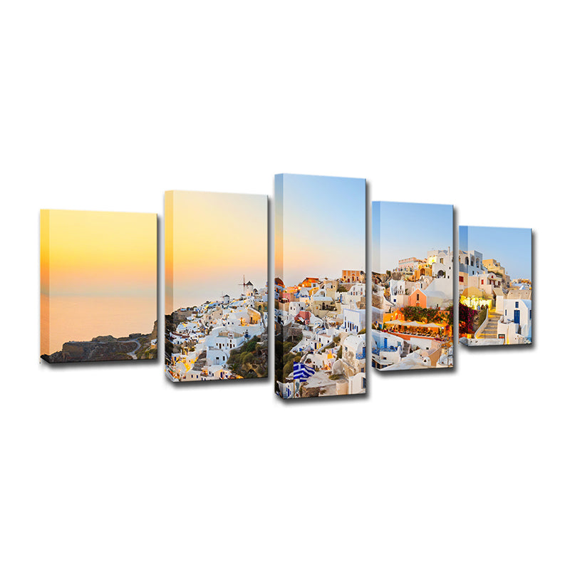 Santorini Island Sundown Scenery Canvas White Global Inspired Wall Art for Bedroom