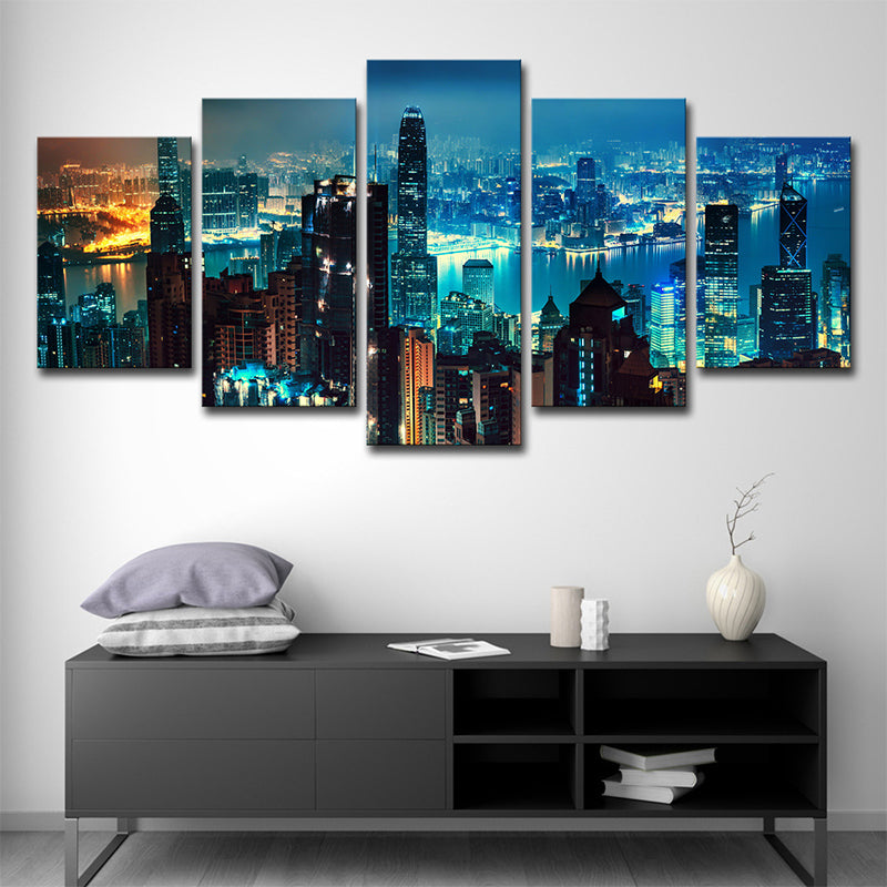 Metropolitan Night Skyline View Canvas Art Multi-Piece Modern Bedroom Wall Decor