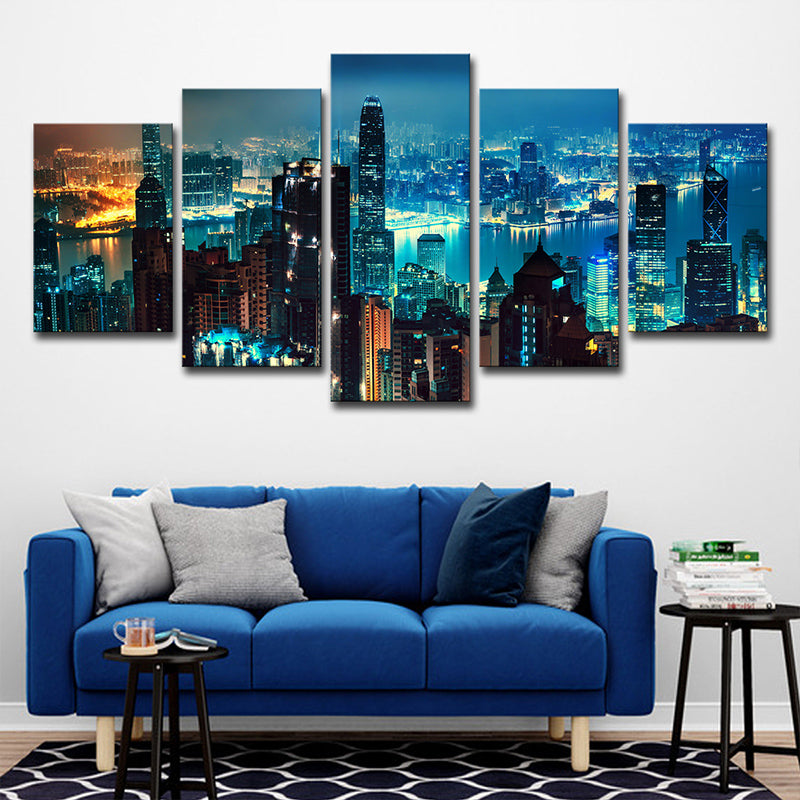 Metropolitan Night Skyline View Canvas Art Multi-Piece Modern Bedroom Wall Decor