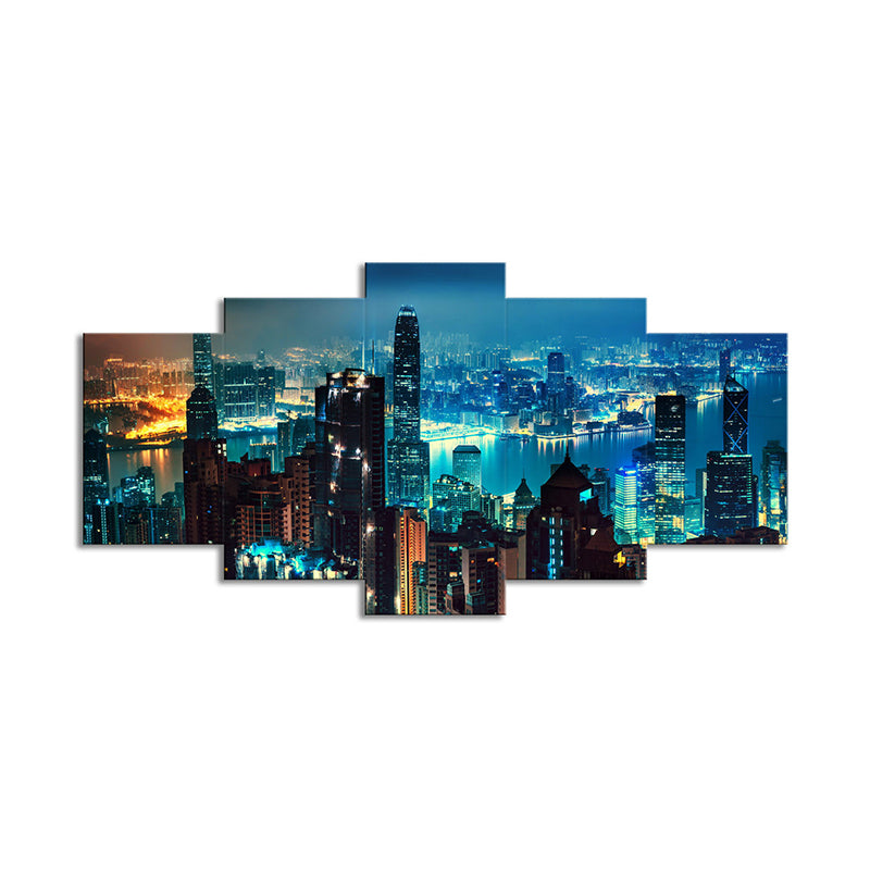 Metropolitan Night Skyline View Canvas Art Multi-Piece Modern Bedroom Wall Decor