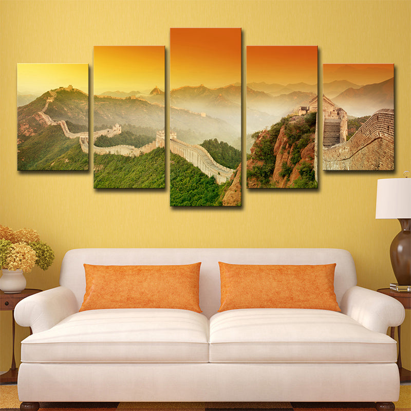 Yellow the Great Wall Canvas Sunset Landscape Global Inspired Multi-Piece Wall Art