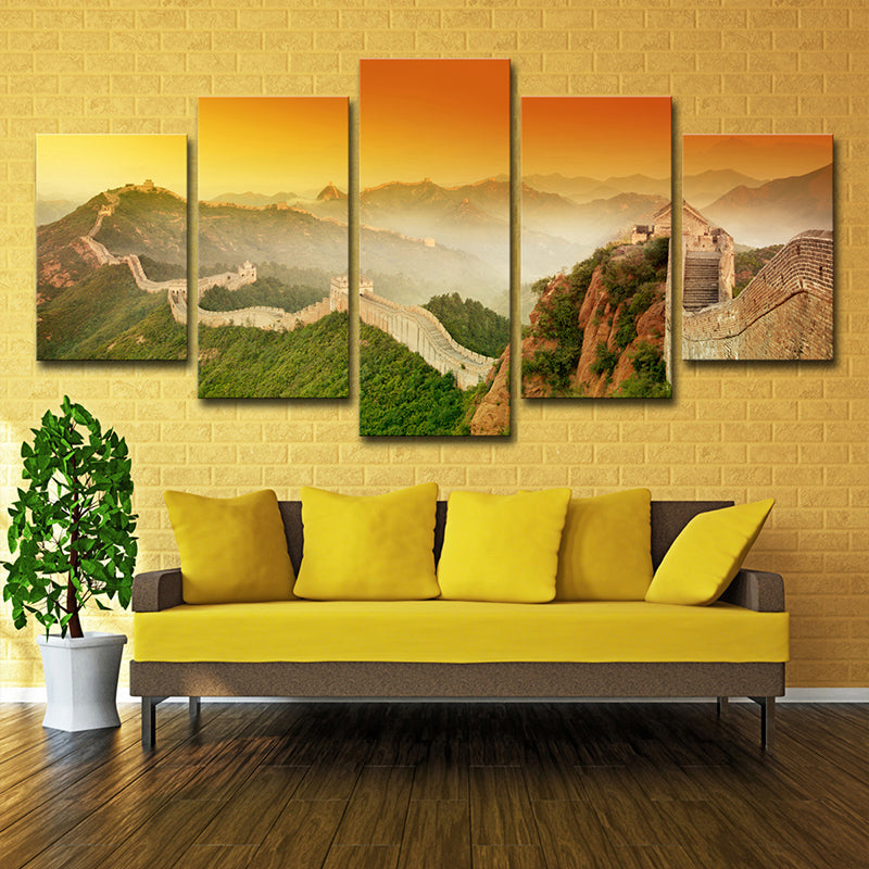 Yellow the Great Wall Canvas Sunset Landscape Global Inspired Multi-Piece Wall Art