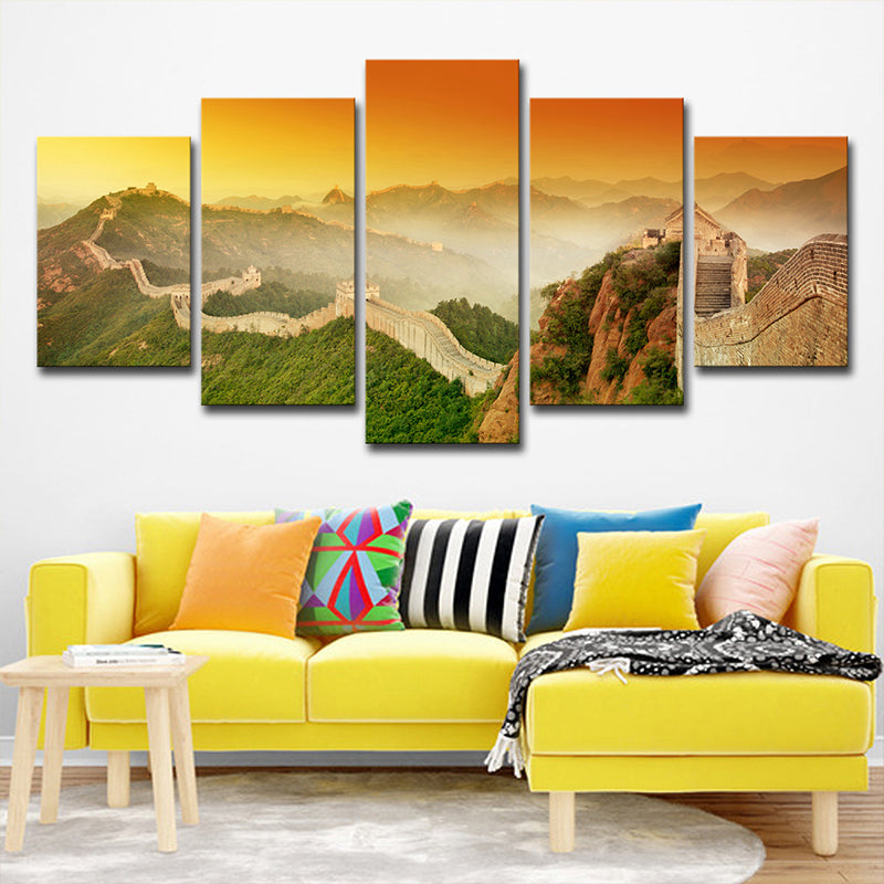 Yellow the Great Wall Canvas Sunset Landscape Global Inspired Multi-Piece Wall Art