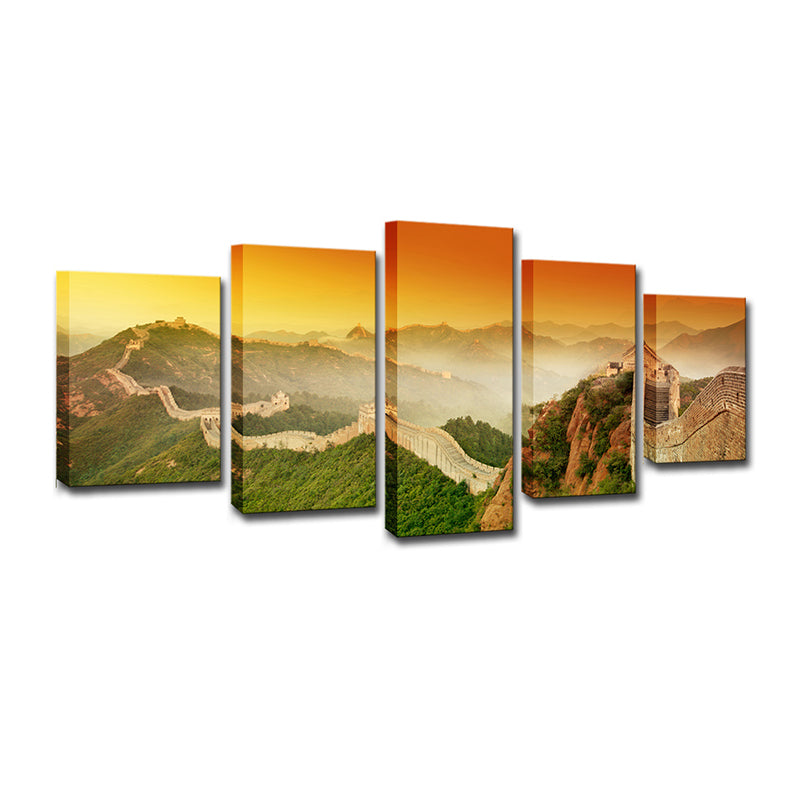 Yellow the Great Wall Canvas Sunset Landscape Global Inspired Multi-Piece Wall Art