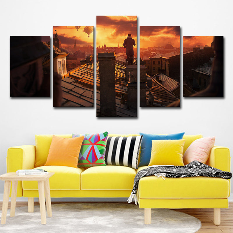 Photography Global Inspired Wall Art with Sunset View on the Roof of St Petersburg in Brown