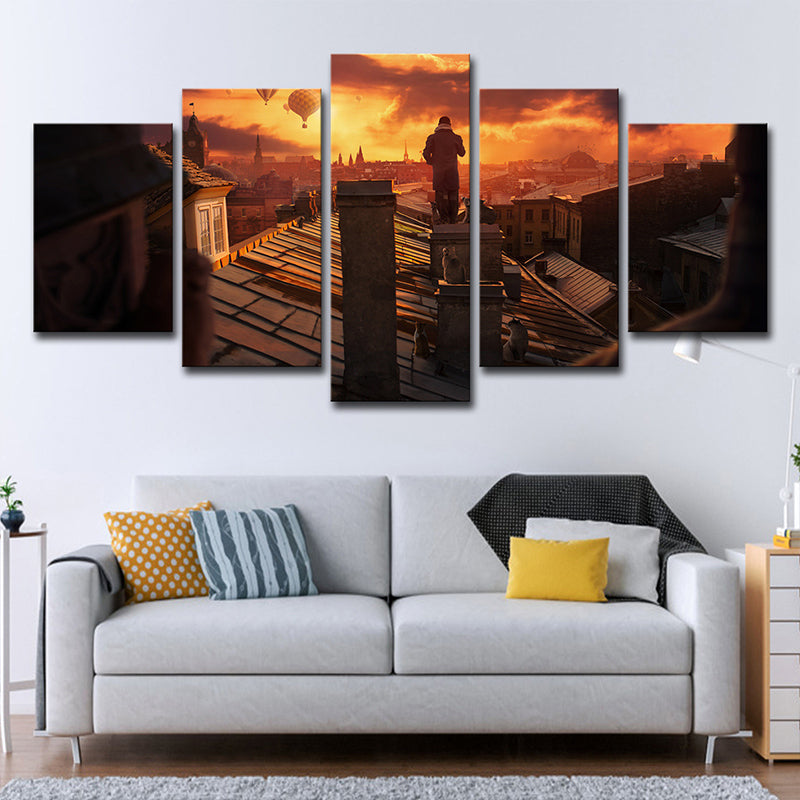 Photography Global Inspired Wall Art with Sunset View on the Roof of St Petersburg in Brown