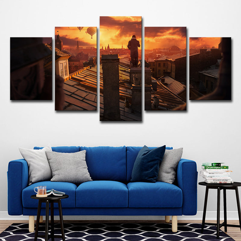 Photography Global Inspired Wall Art with Sunset View on the Roof of St Petersburg in Brown