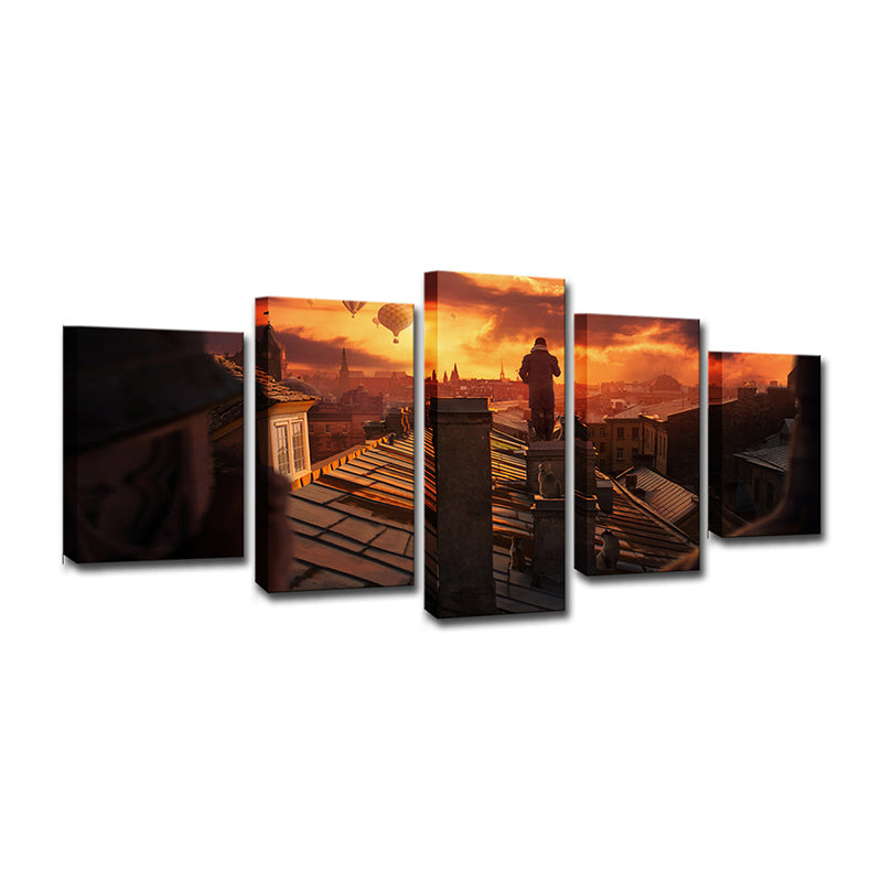 Photography Global Inspired Wall Art with Sunset View on the Roof of St Petersburg in Brown