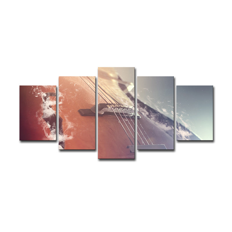 Musical Cello Wall Art Decor Modern Multi-Piece Canvas Print in Orange-Pink for Home