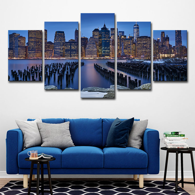 Manhattan Night Scenery Canvas Art Global Inspired Multi-Piece Bedroom Wall Decor