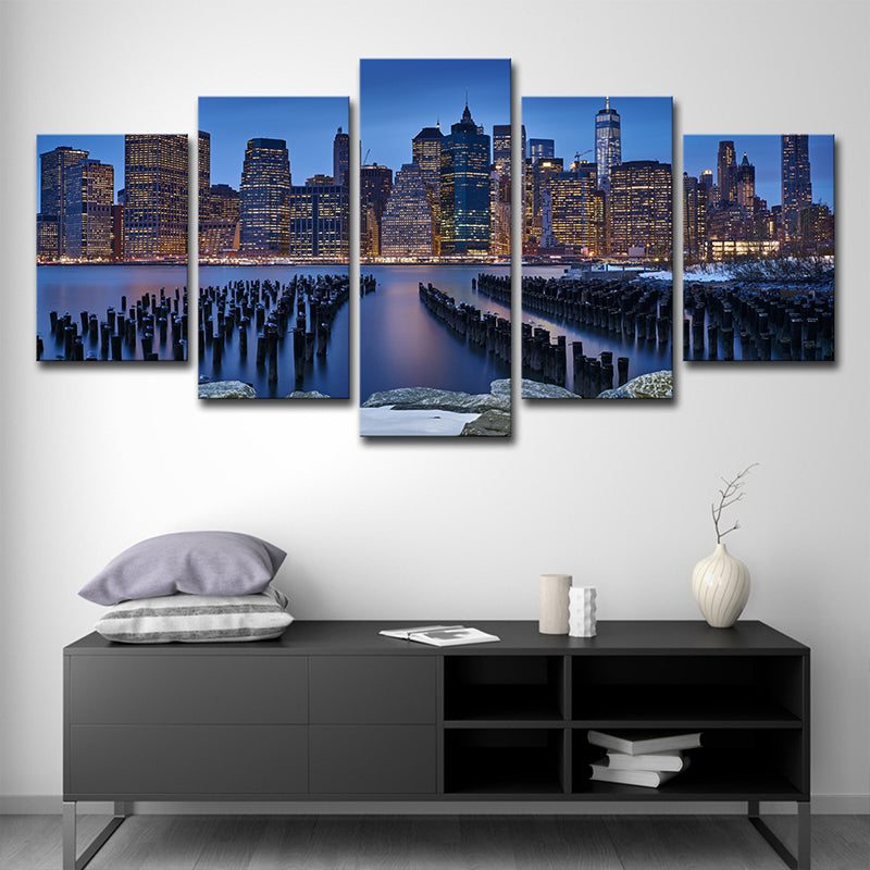 Manhattan Night Scenery Canvas Art Global Inspired Multi-Piece Bedroom Wall Decor