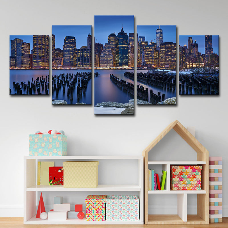 Manhattan Night Scenery Canvas Art Global Inspired Multi-Piece Bedroom Wall Decor