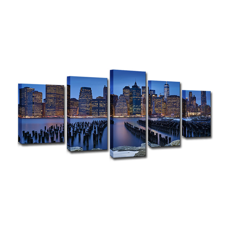 Manhattan Night Scenery Canvas Art Global Inspired Multi-Piece Bedroom Wall Decor