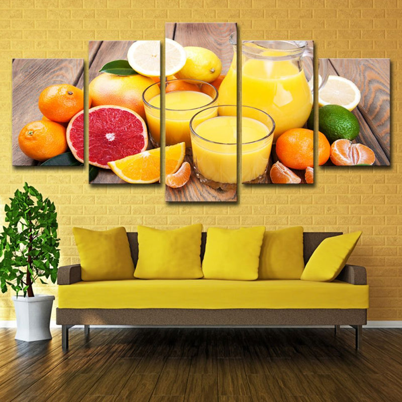 Photography Fruit and Juice Canvas Art for Living Room, Orange-Yellow, Multi-Piece