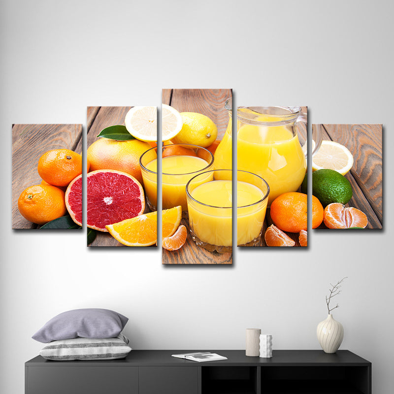 Photography Fruit and Juice Canvas Art for Living Room, Orange-Yellow, Multi-Piece