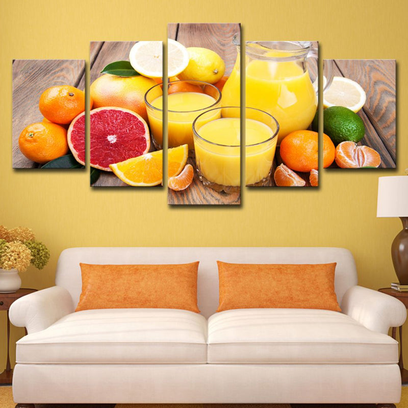 Photography Fruit and Juice Canvas Art for Living Room, Orange-Yellow, Multi-Piece