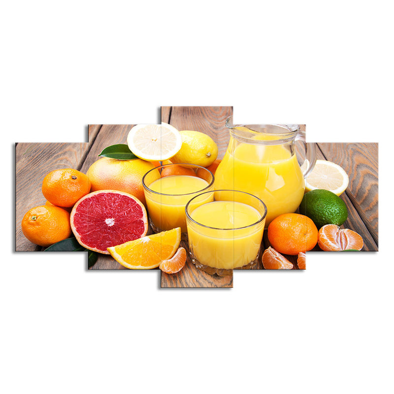 Photography Fruit and Juice Canvas Art for Living Room, Orange-Yellow, Multi-Piece