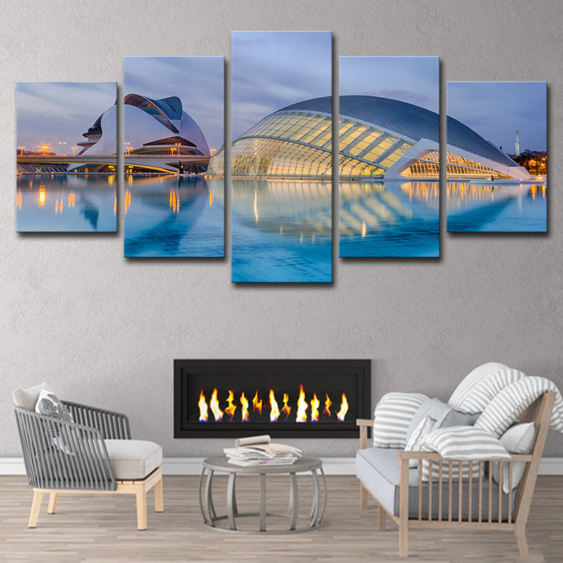 Sydney Opera House Wall Art Global Inspired Multi-Piece Living Room Wall Decor in Blue