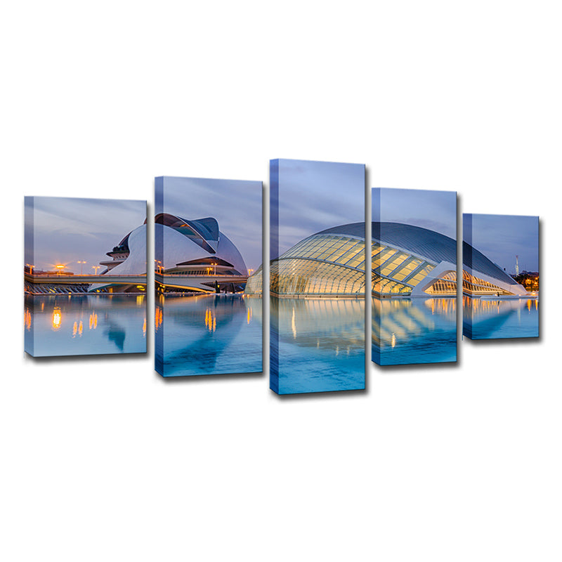 Sydney Opera House Wall Art Global Inspired Multi-Piece Living Room Wall Decor in Blue