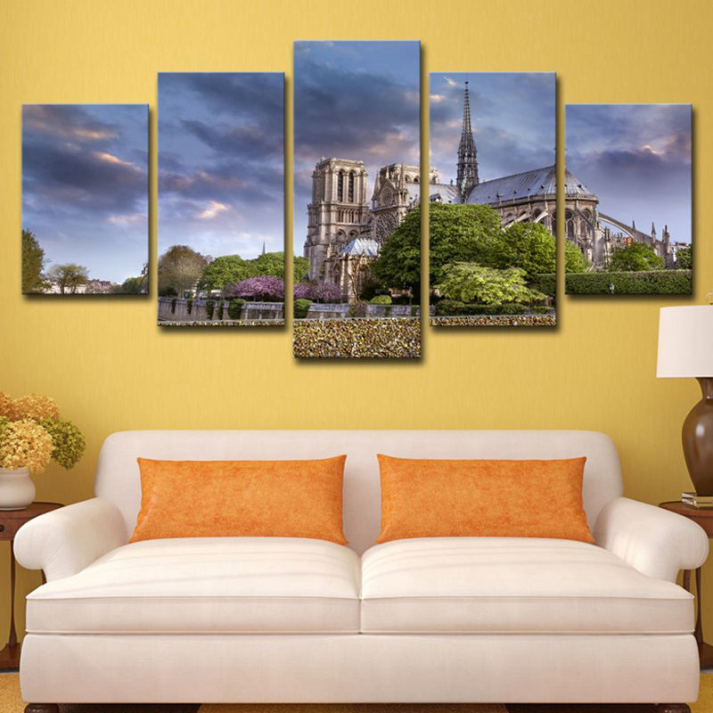 Purple Dark Cloud Scenery Canvas Notre Dame De Paris Modern Multi-Piece Wall Art