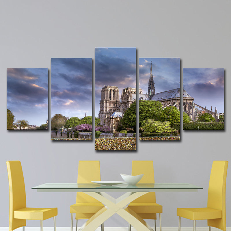 Purple Dark Cloud Scenery Canvas Notre Dame De Paris Modern Multi-Piece Wall Art