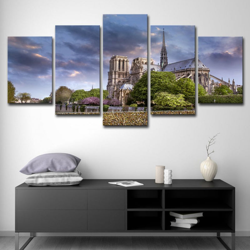 Purple Dark Cloud Scenery Canvas Notre Dame De Paris Modern Multi-Piece Wall Art